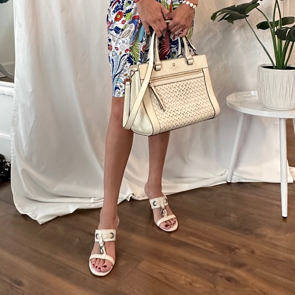 DIOR Logo Vintage Sandals Size 7.5 White and Silver Designer Heels Shoes - Picture 9 of 9